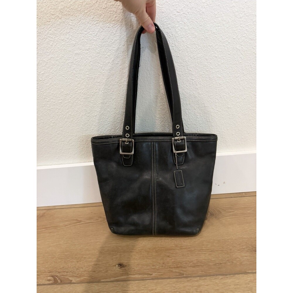 Coach Vintage Hamptons Black Leather Tote Shoulder Bag Y2K 9572